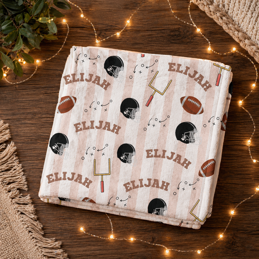 Personalized Football Plush Blanket — Custom Name Pattern, Soft Velveteen Throw for Kids