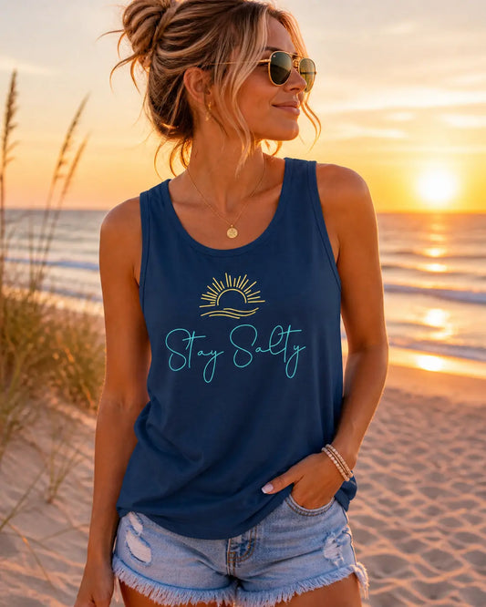 Stay Salty Tank Top — Beachy Sun Script Tank Printify