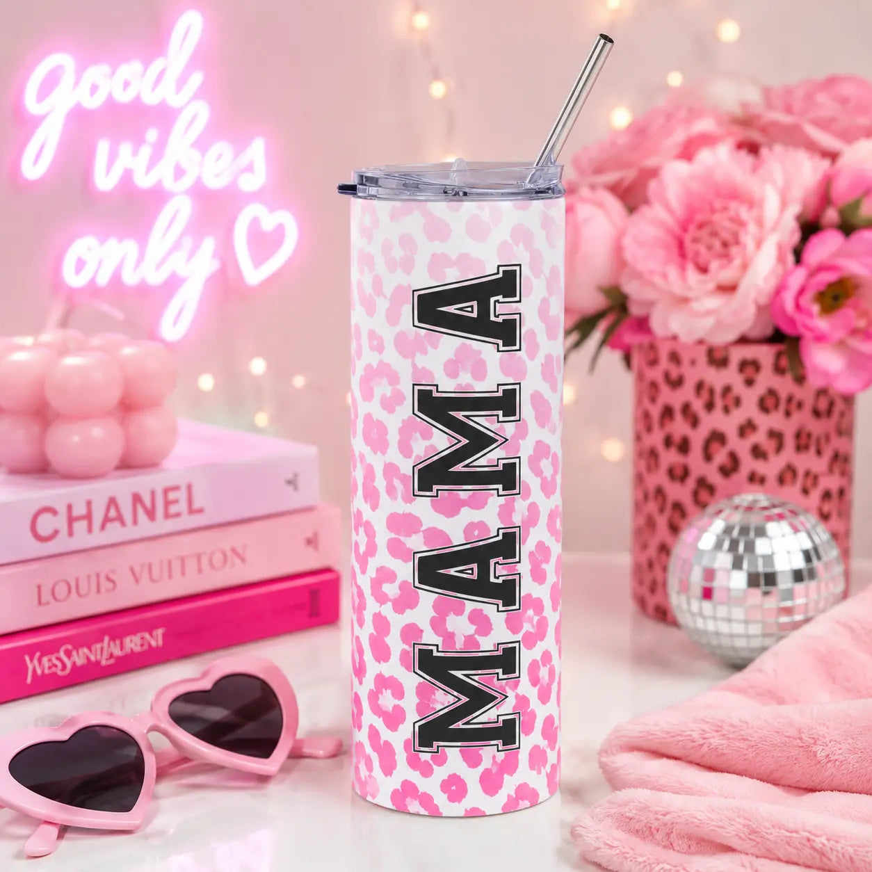 Mama Pink Leopard 20oz Stainless Steel Tumbler Printify