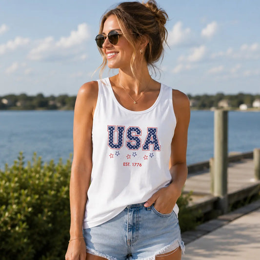 USA Stars Tank Top — Patriotic ’Est. 1776’ Fourth of July Tank Printify