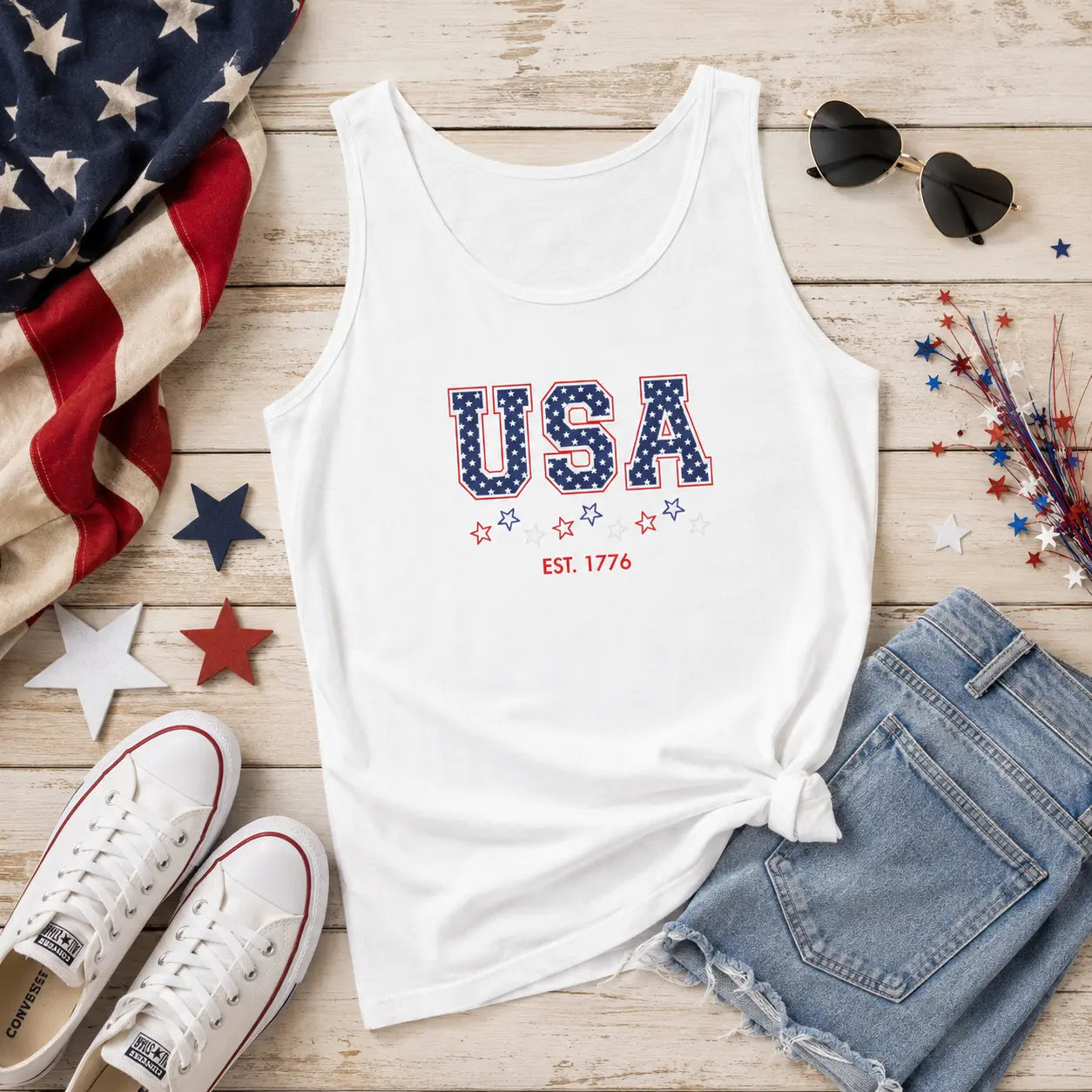 USA Stars Tank Top — Patriotic ’Est. 1776’ Fourth of July Tank Printify