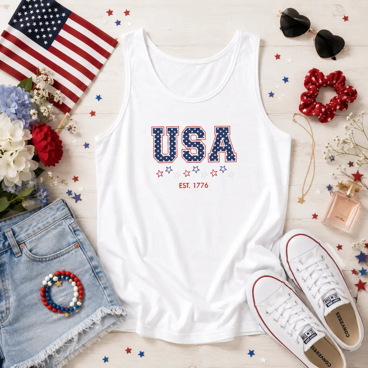USA Stars Tank Top — Patriotic ’Est. 1776’ Fourth of July Tank Printify