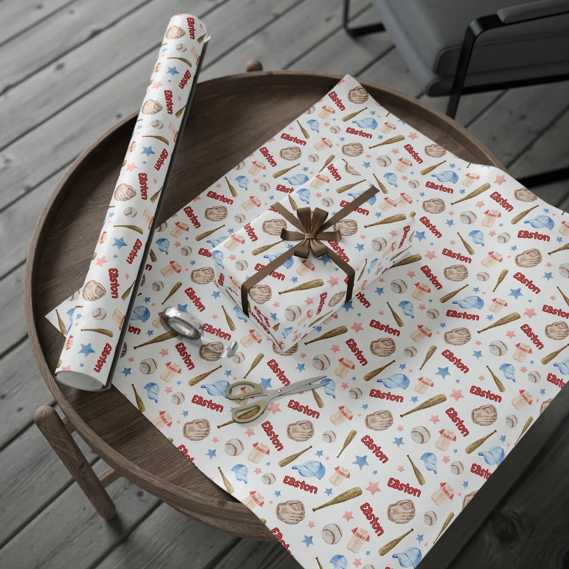 Personalized Baseball Wrapping Paper | Custom Name Wrapping Paper Ball Park Theme Printify