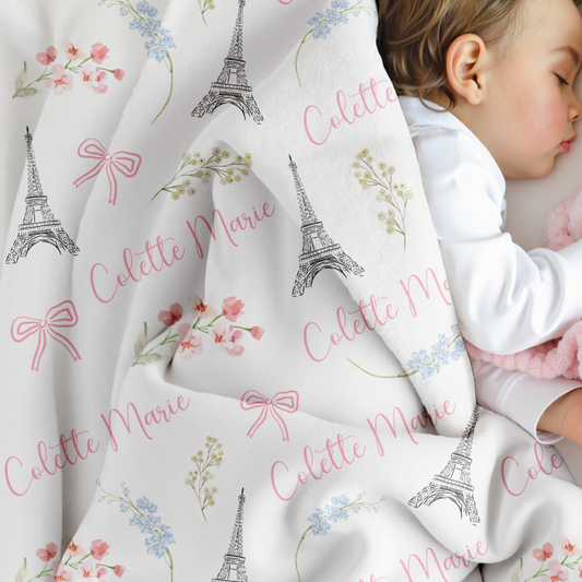 Paris Floral Personalized Name Blanket