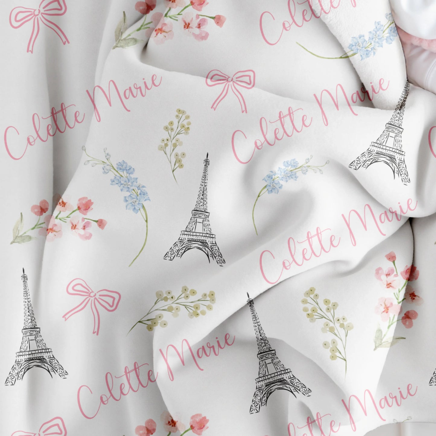 Paris Floral Personalized Name Blanket Printify