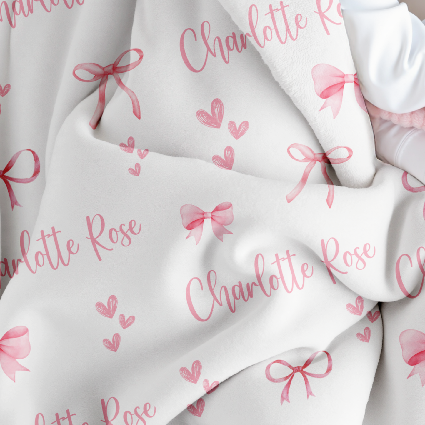 Personalized Pink Bow Blanket, Custom Name Swaddle, Monogrammed Infant Newborn Hospital Throw, Coquette Girl Nursery Decor, Baby Shower Gift