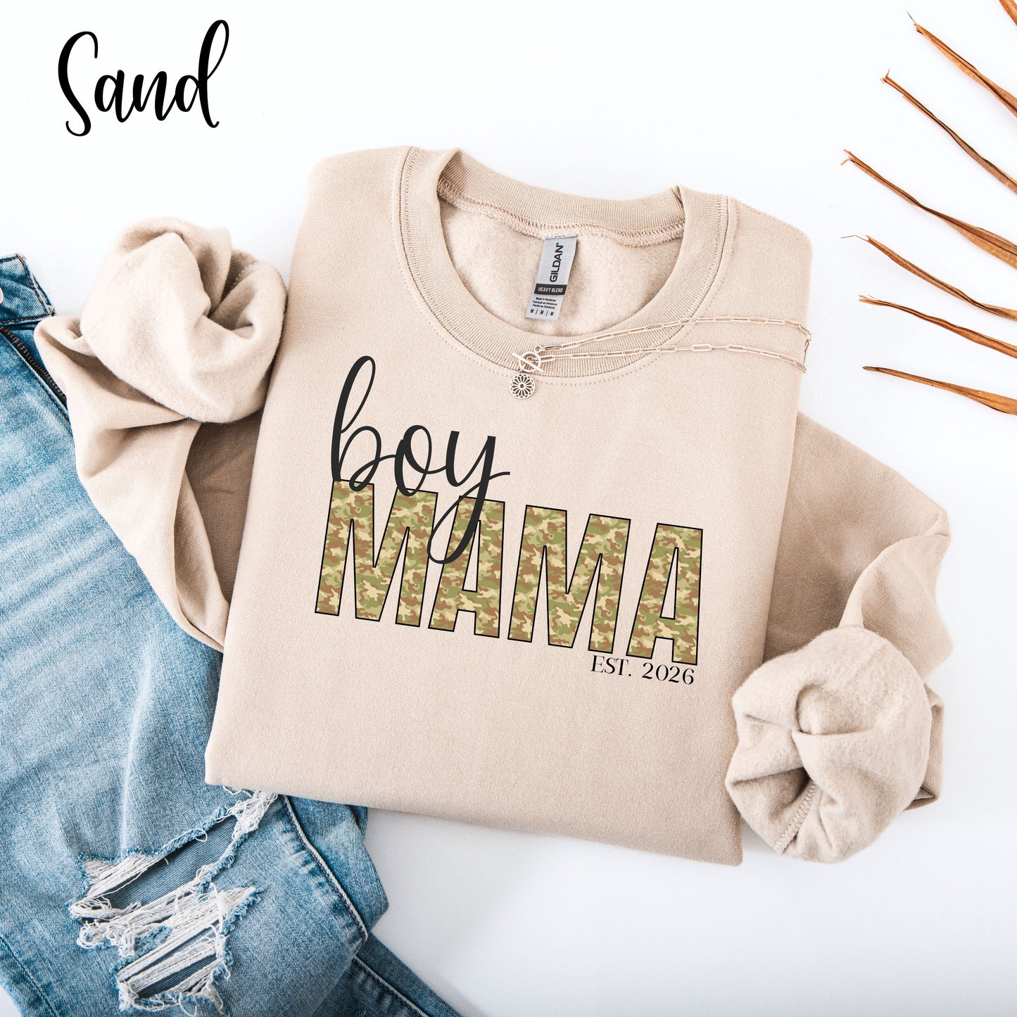 Boy Mama Sweatshirt — Camo Print "Boy MAMA" Crewneck for Moms