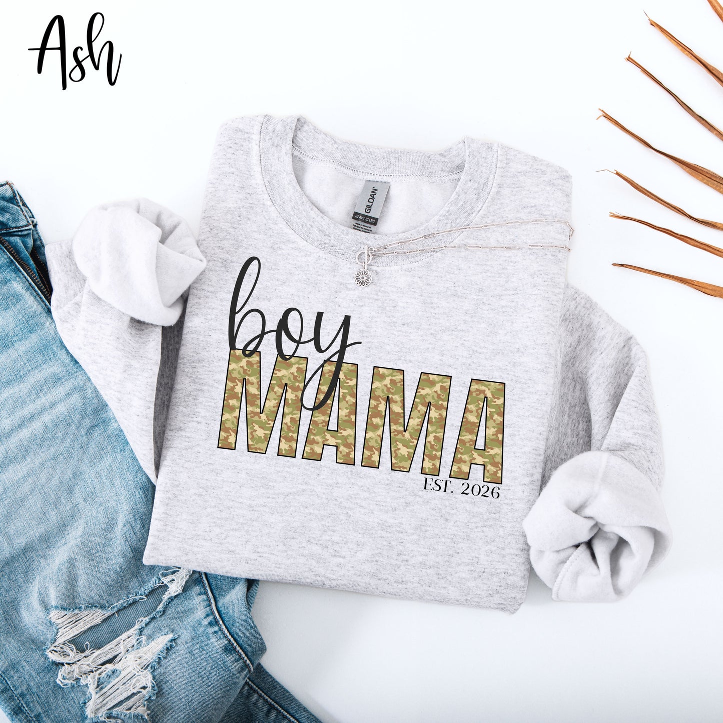 Boy Mama Sweatshirt — Camo Print "Boy MAMA" Crewneck for Moms
