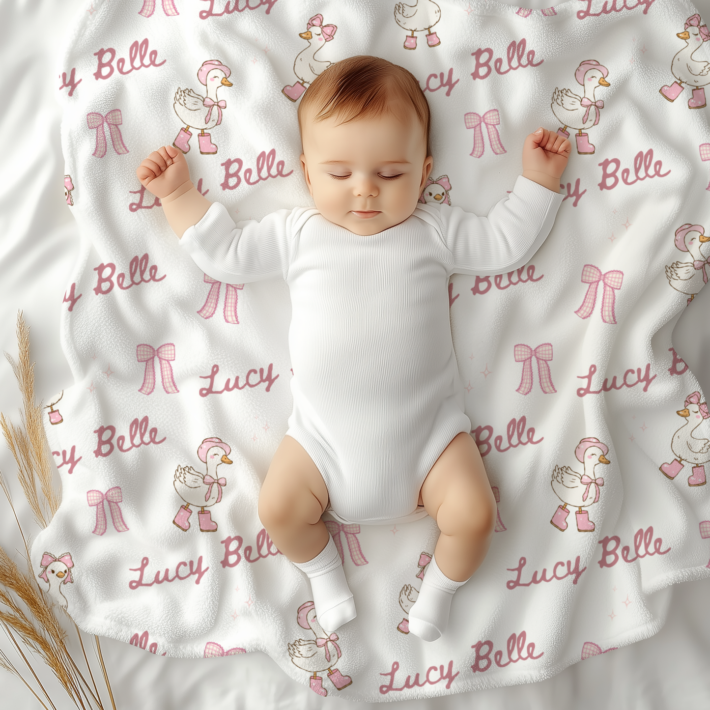 Personalized Pink Goose Name Blanket