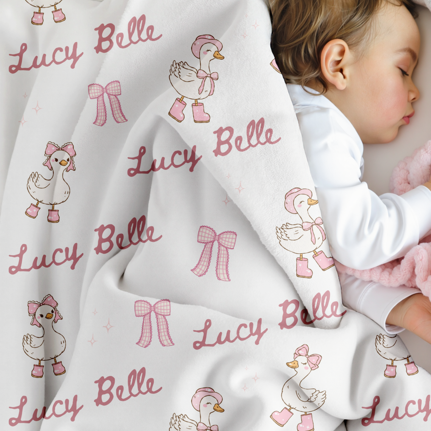 Personalized Pink Goose Name Blanket