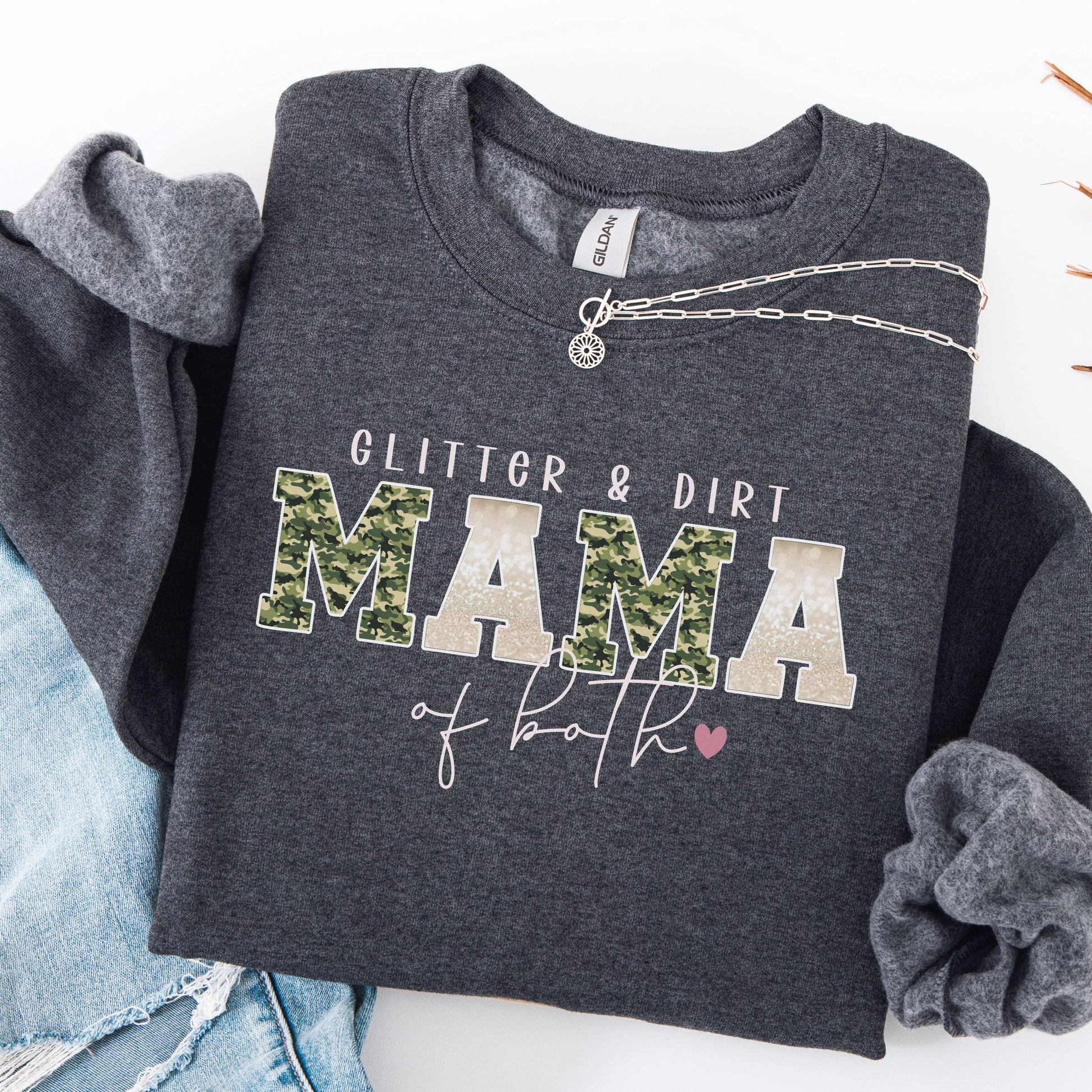 Glitter & Dirt Mama Crewneck Sweatshirt – Mama of Both Pullover Printify
