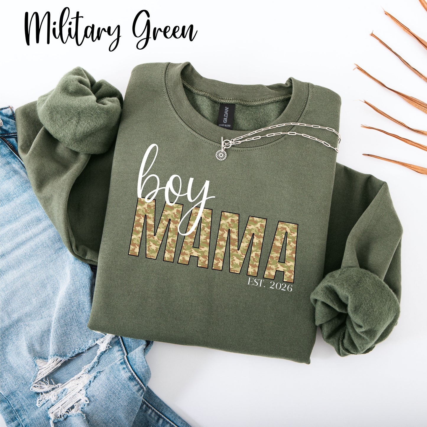 Boy Mama Sweatshirt — Camo Print "Boy MAMA" Crewneck for Moms