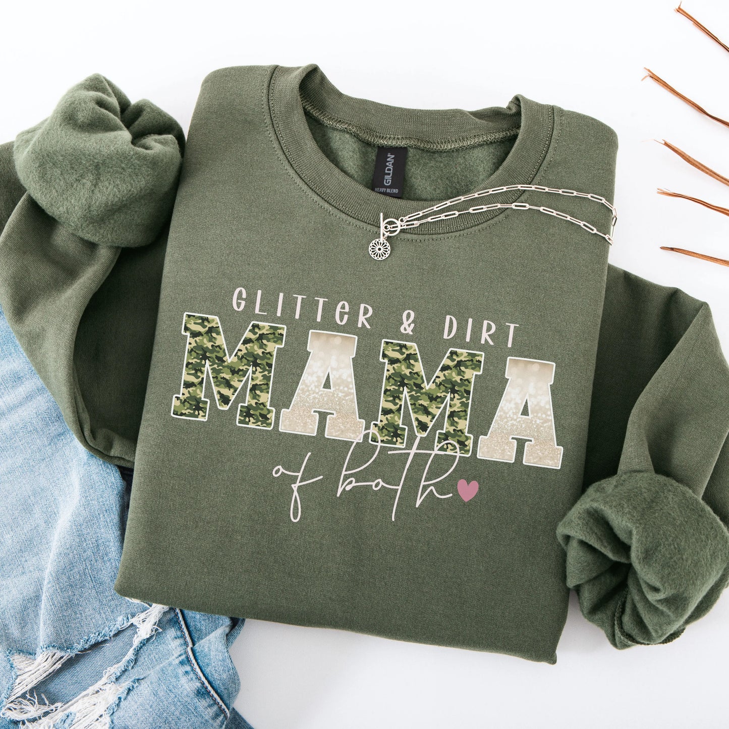 Glitter & Dirt Mama Crewneck Sweatshirt – Mama of Both Pullover Printify