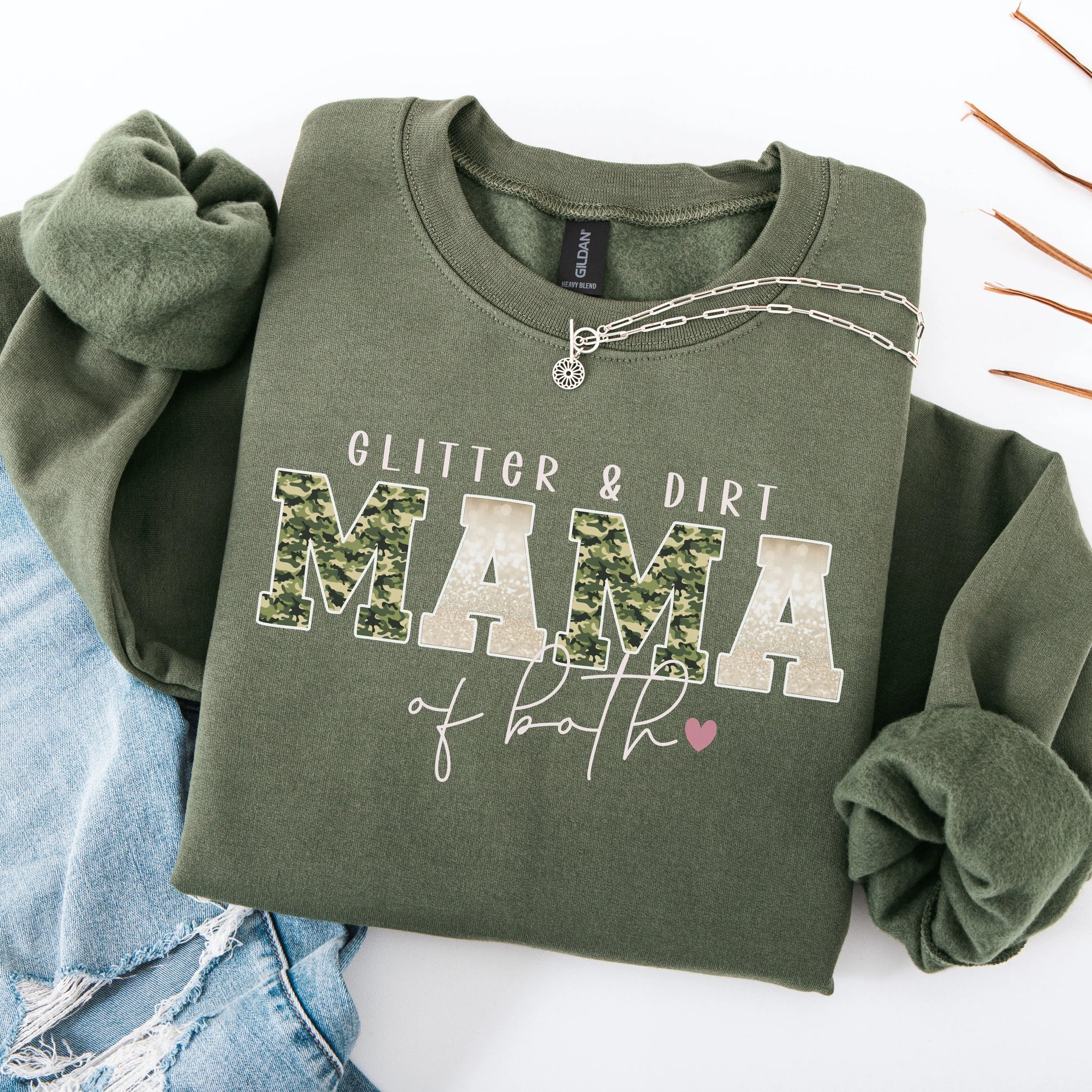 Glitter & Dirt Mama Crewneck Sweatshirt – Mama of Both Pullover Printify