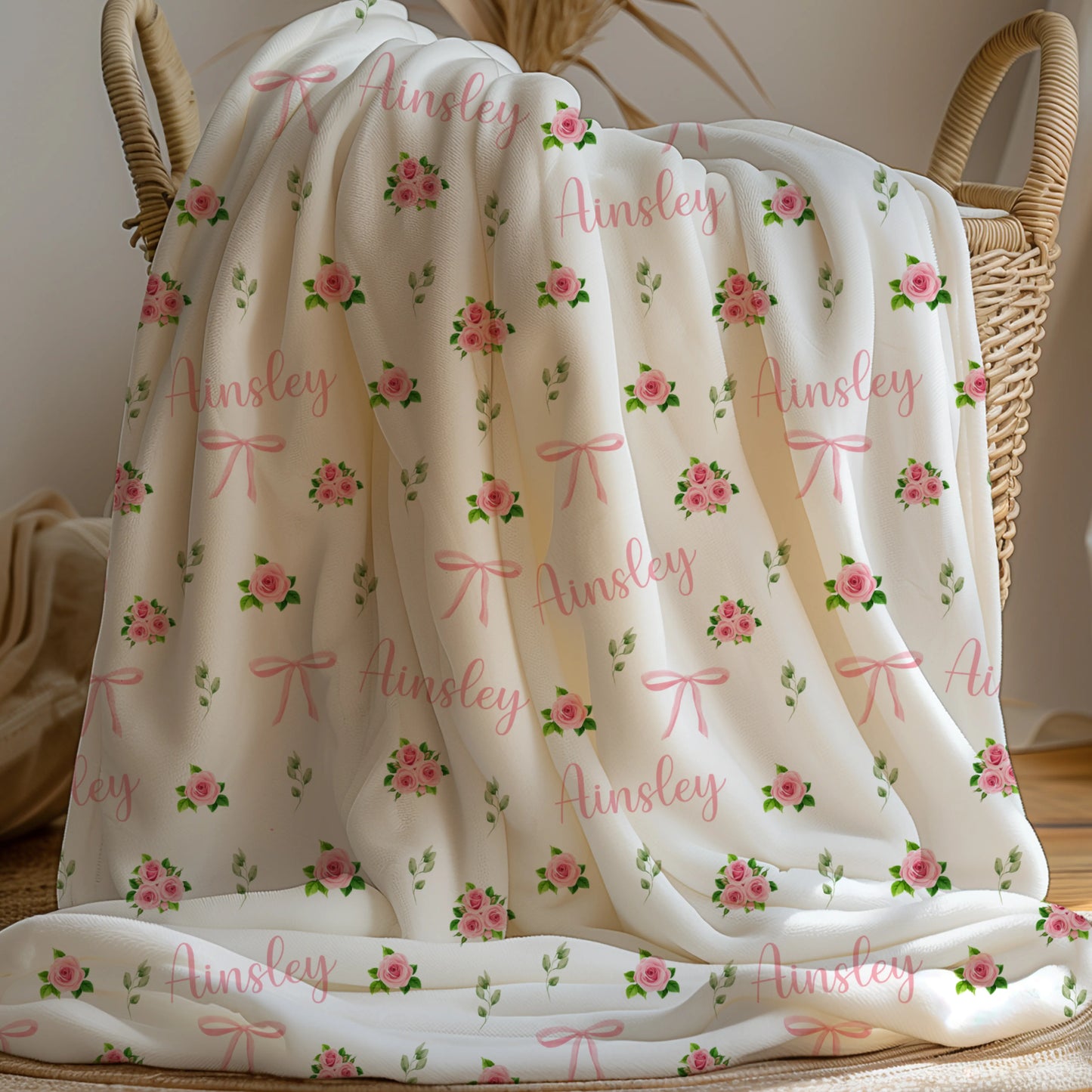 Pink Rose Personalized Name Blanket Printify