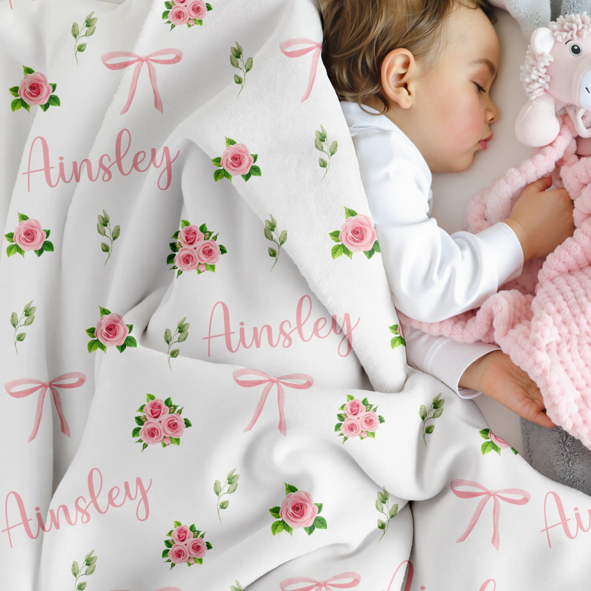Pink Rose Personalized Name Blanket Printify