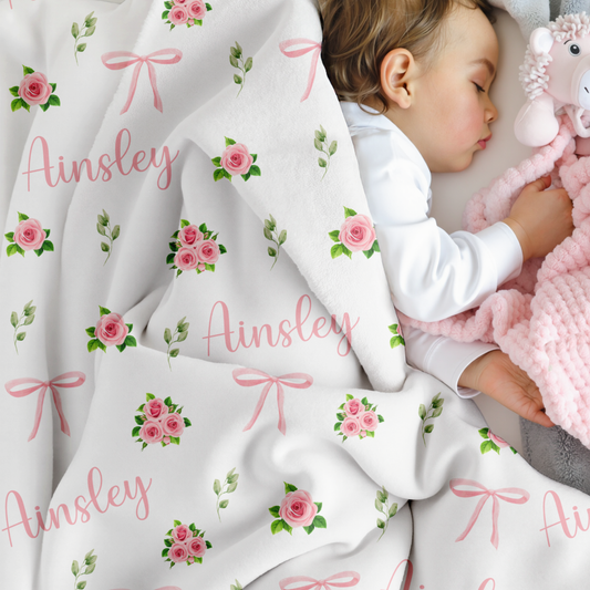 Pink Rose Personalized Name Blanket