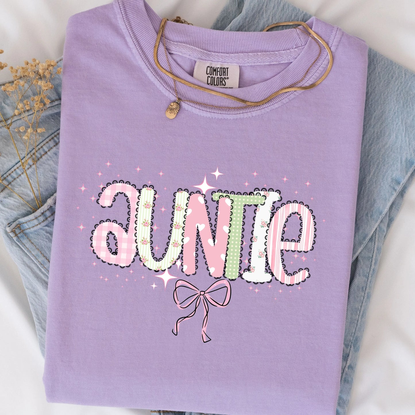 Auntie Floral Graphic T-Shirt | Cute Aunt Shirt with Bow Printify
