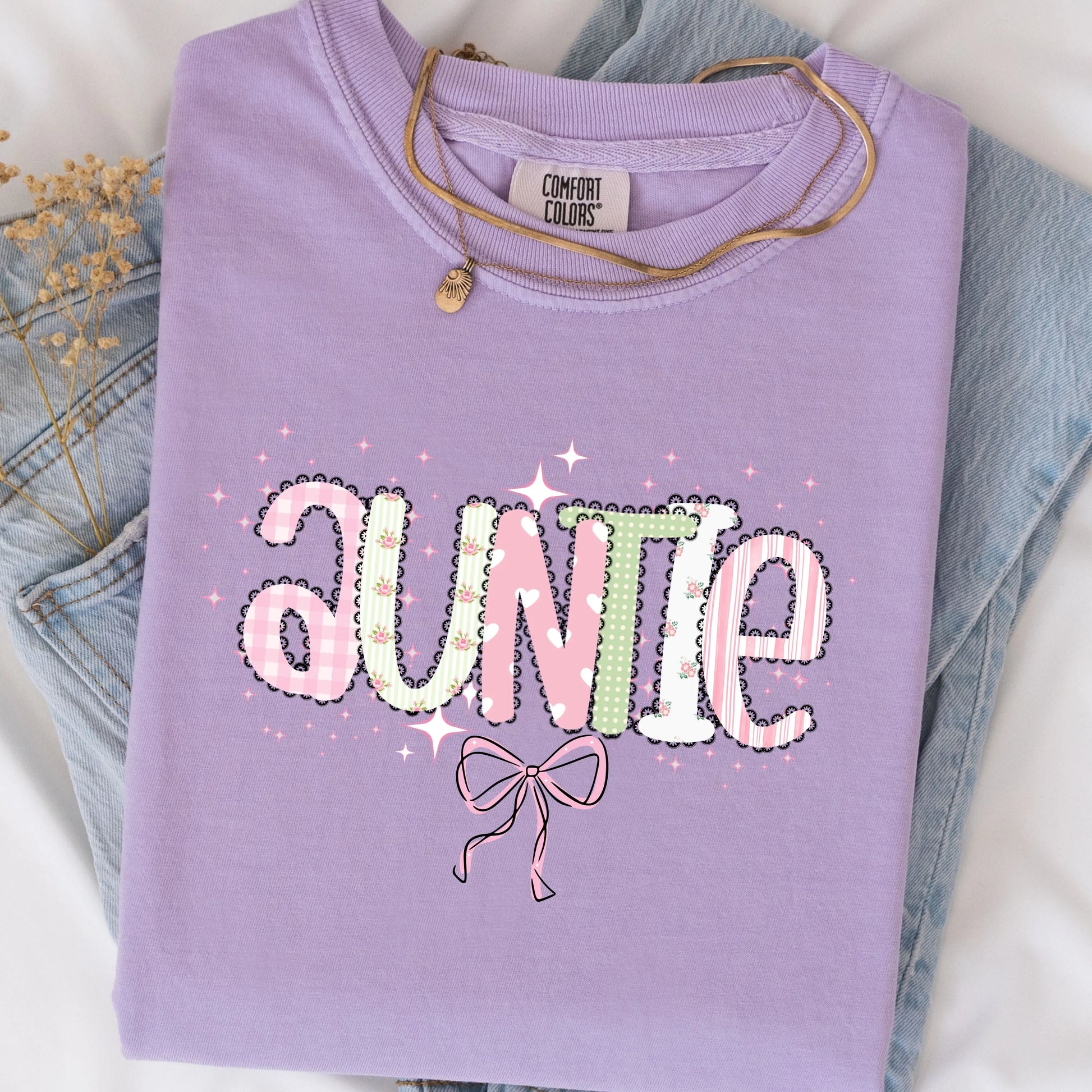 Auntie Floral Graphic T-Shirt | Cute Aunt Shirt with Bow Printify