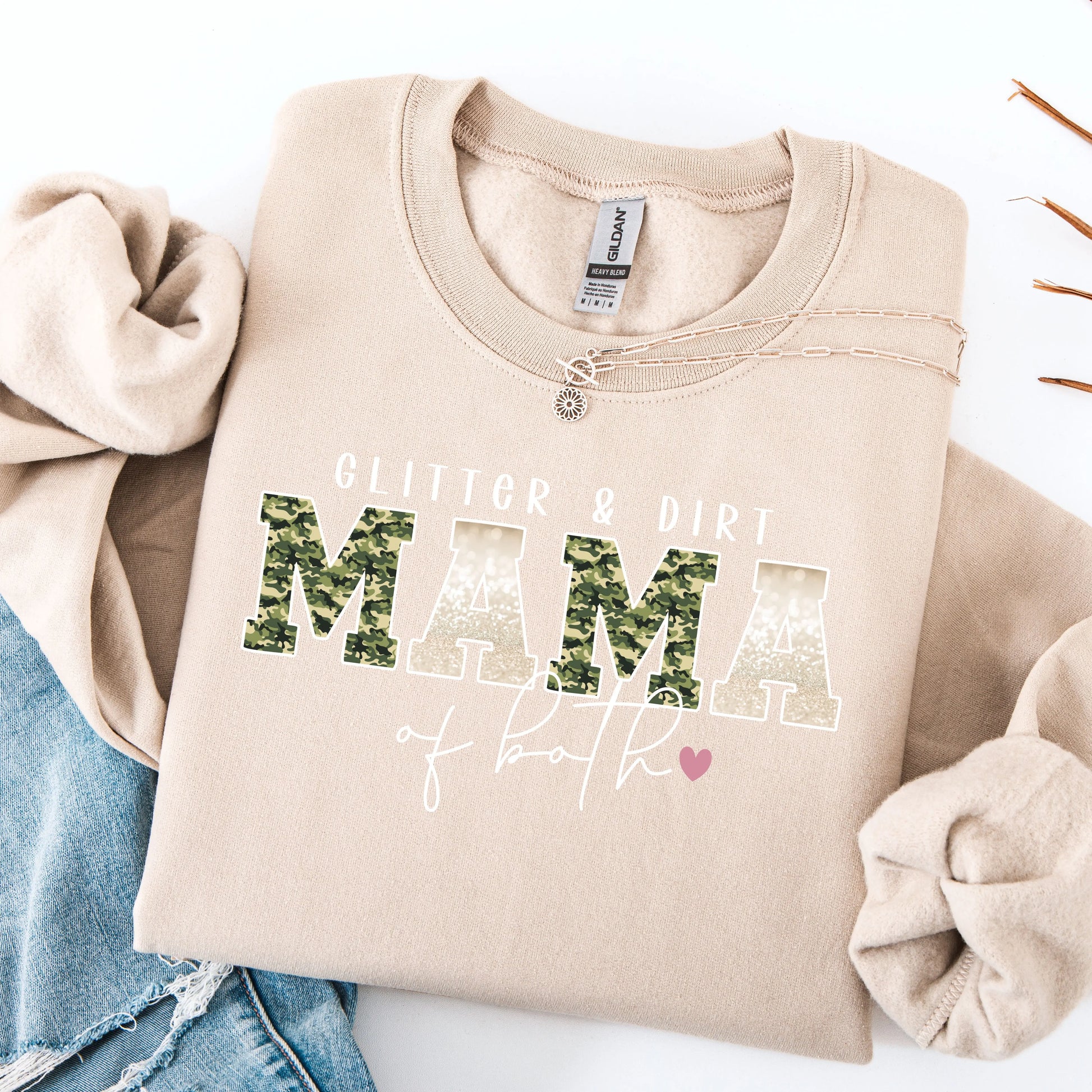 Glitter & Dirt Mama Crewneck Sweatshirt – Mama of Both Pullover Printify