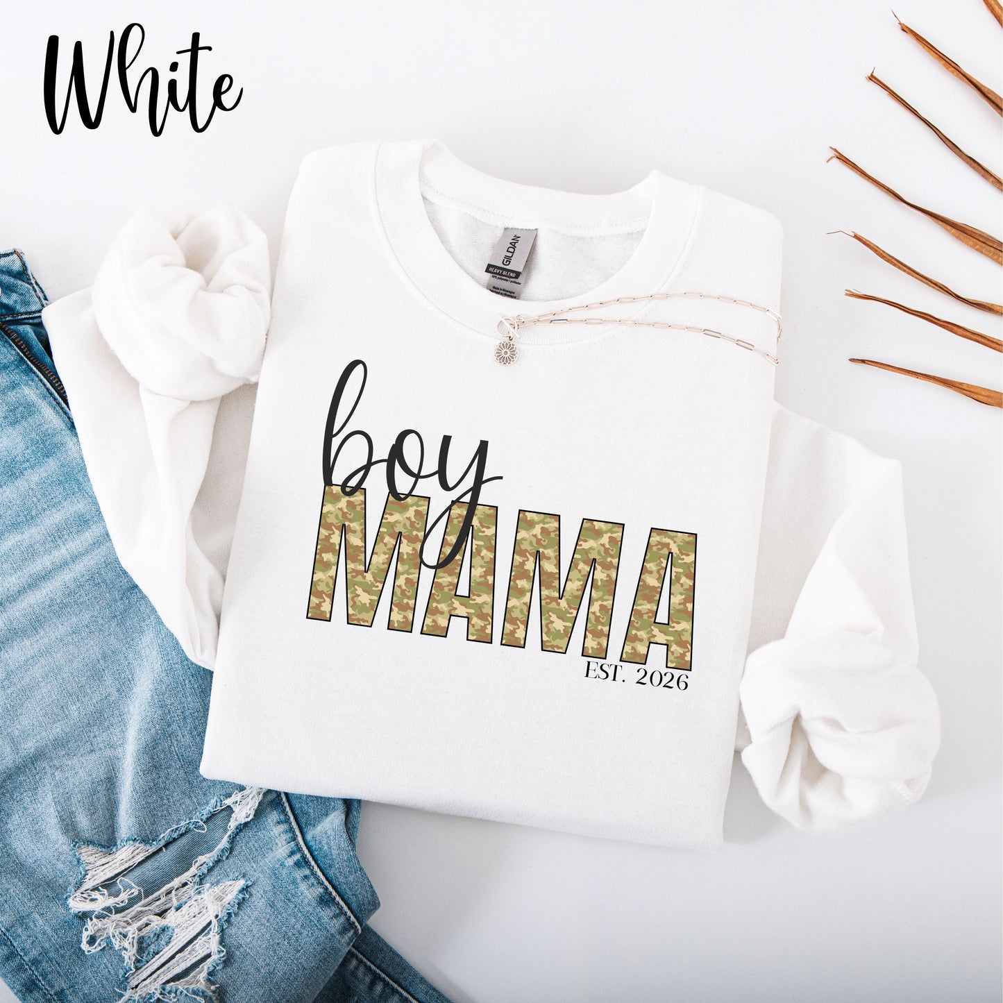 Boy Mama Sweatshirt — Camo Print "Boy MAMA" Crewneck for Moms